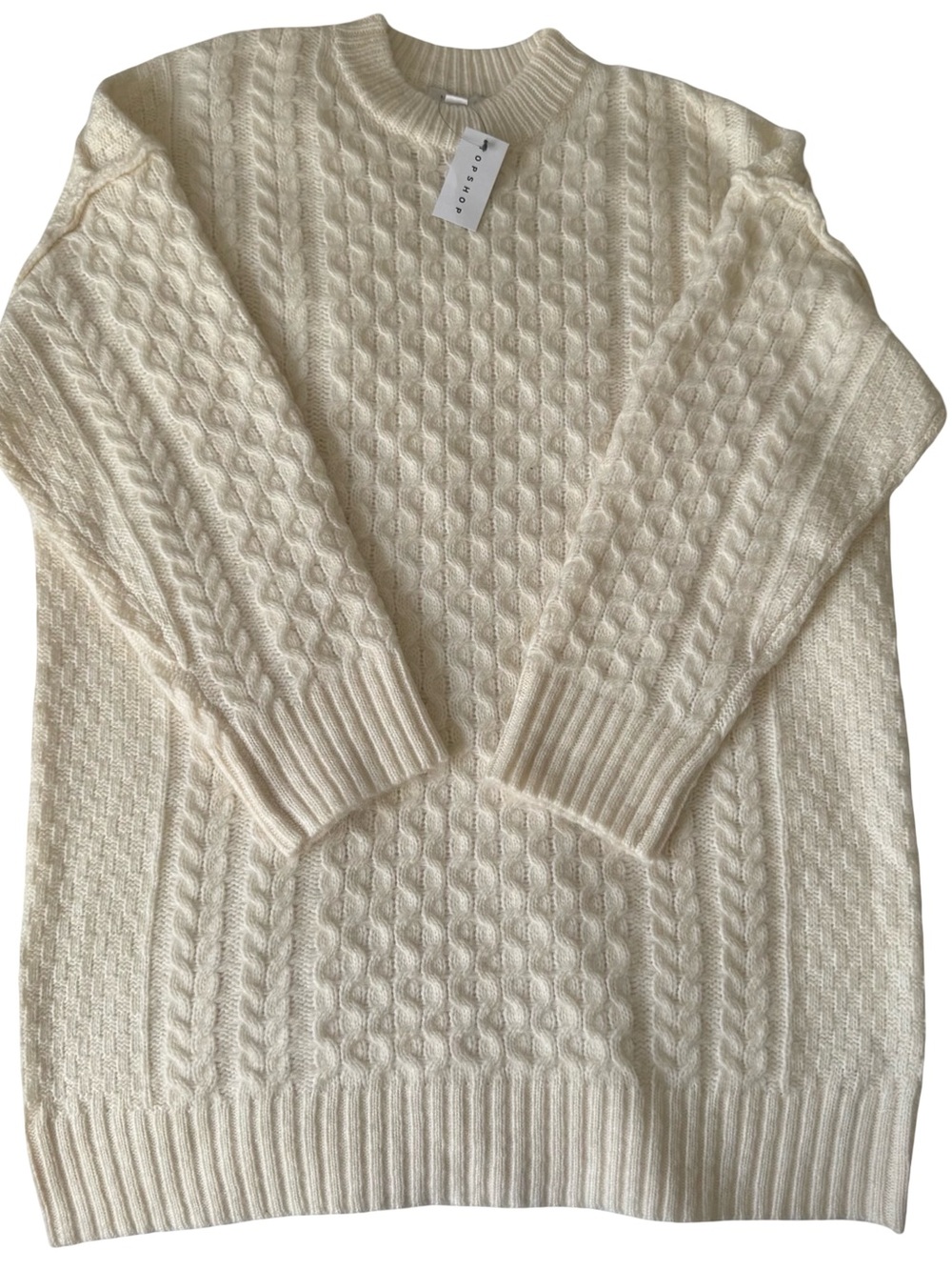 NWT Topshop Cream Cable Knit Crewneck Tunic Sweater